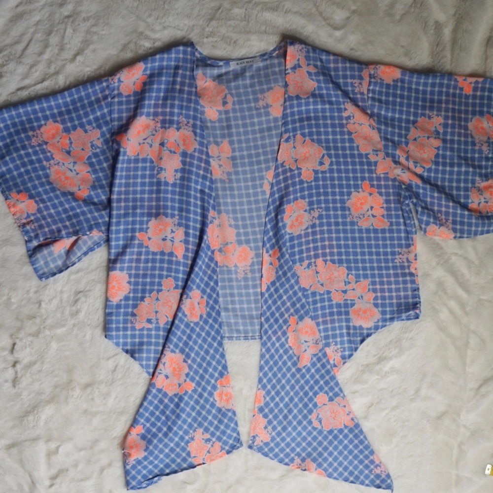 Blue and White with Neon Floral Print Shrug